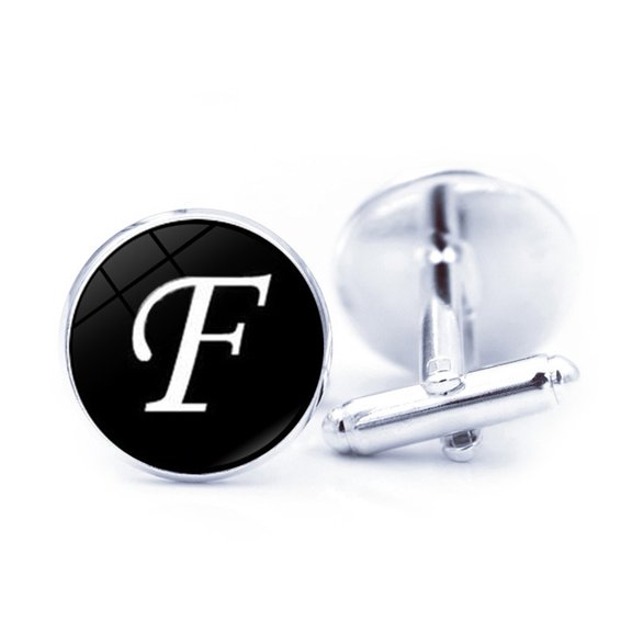 Mightlink 1 Pair Men Cufflinks Letter Pattern Electroplating Smooth Surface Exquisite Craftsmanship Fashion Item Decorate Alloy Men Fashion A-Z Single Alphabet Cufflinks Custom Accessory