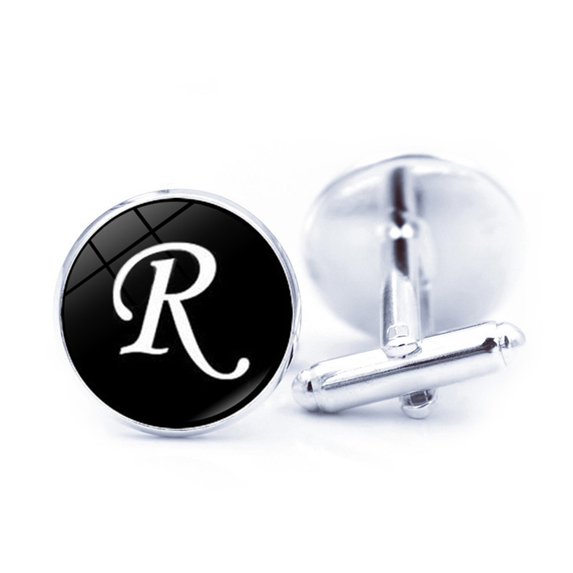 Mightlink 1 Pair Men Cufflinks Letter Pattern Electroplating Smooth Surface Exquisite Craftsmanship Fashion Item Decorate Alloy Men Fashion A-Z Single Alphabet Cufflinks Custom Accessory