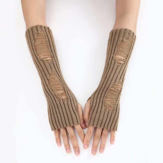 Mightlink 1 Pair Ripped Fingerless Knitted Gloves,Fall Winter Arm Sleeves Gloves for Cycling High Elasticity Non-slip Keep Warm Windproof