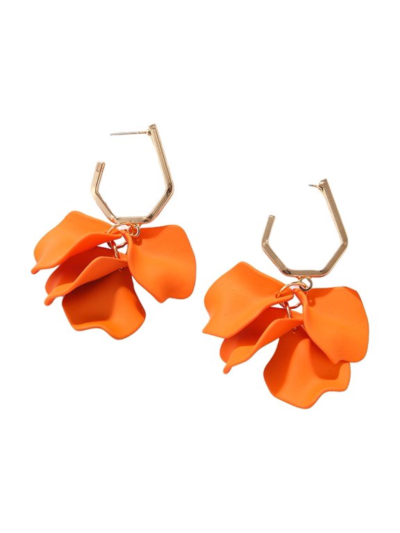 1 Pair Rose Petal Drop Earrings Long Style Exaggerated Dangle Earrings Bright Color Earrings Jewelry Accessories