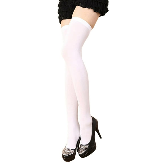 Mightlink 1 Pair Thigh High Stockings Sexy Stretchy Plain Thin Breathable Leg Slimming Velvet Candy Color Women Over Knee Socks for Daily
