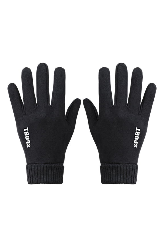 1 Pair Unisex Gloves Plush Lining Knitting Ribbed Cuff Full Finger Suede Anti Skid Driving Riding Gloves for Outdoor