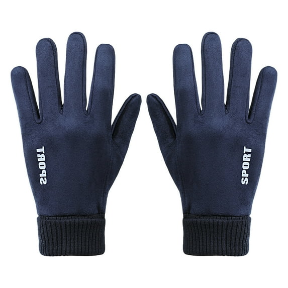 Mightlink 1 Pair Unisex Gloves Plush Lining Knitting Ribbed Cuff Full Finger Suede Anti Skid Driving Riding Gloves for Outdoor