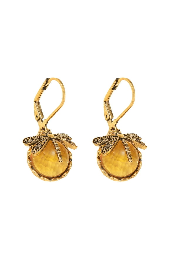 1 Pair Women Dragonfly Decor Leverback Earrings Faux Crystal Drop Earrings Bohemia Dangle Earrings Jewelry Gift