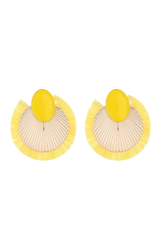 1 Pair Women Earrings Fan-shaped Exaggerated Contrast Color Oil Drip Anti-allergy Bohemian Lightweight Stainless Ear Decoration Jewelry Vacation Earrings