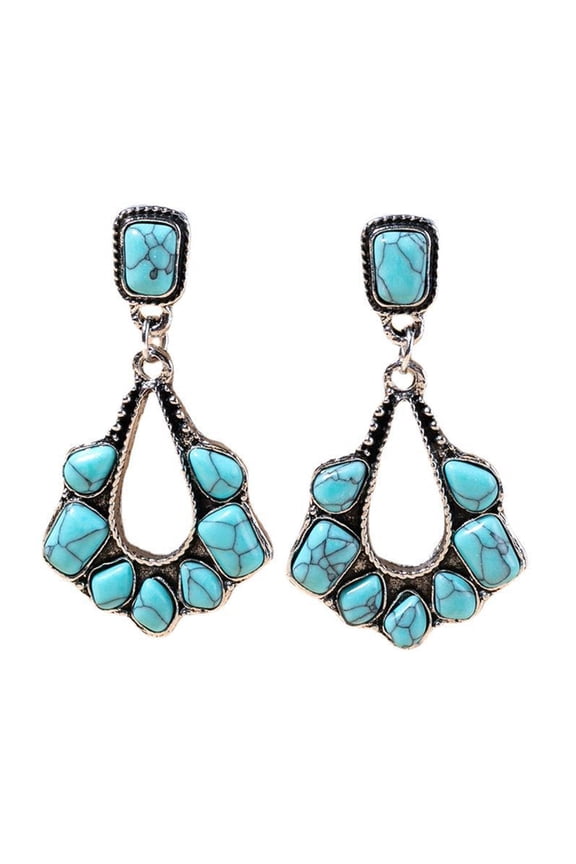 1 Pair Women Earrings Hollow Waterdrop Shape Faux Turquoise Anti-allergy Lightweight Ear Decoration Jewelry Prom Cocktail Party Hanging Earrings Dangle Earrings