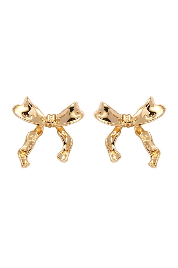1 Pair Women Golden Stud Earrings Bowknot Shape Ear Studs Cute Piercing Bow Earrings Ear Accessories