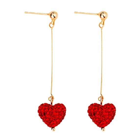 Mightlink 1 Pair Women Hook Earrings Artificial Crystal Red Heart Glitter Pendant Dangle Earrings Jewelry Gift