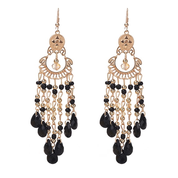 Mightlink 1 Pair Women Hook Earrings Vintage Ethnic Style Exaggerated Hollow Out Beads Waterdrop Shape Bohemian Ear Decoration Jewelry Vacation Earrings Hanging Earrings