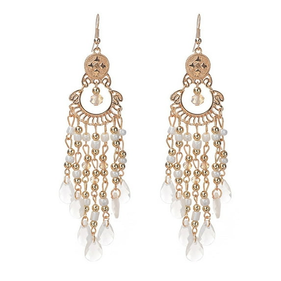 Mightlink 1 Pair Women Hook Earrings Vintage Ethnic Style Exaggerated Hollow Out Beads Waterdrop Shape Bohemian Ear Decoration Jewelry Vacation Earrings Hanging Earrings