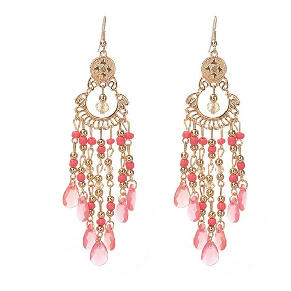 Mightlink 1 Pair Women Hook Earrings Vintage Ethnic Style Exaggerated Hollow Out Beads Waterdrop Shape Bohemian Ear Decoration Jewelry Vacation Earrings Hanging Earrings