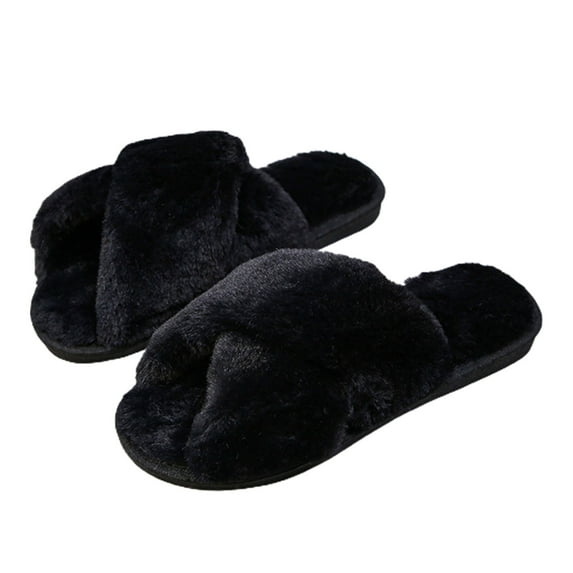 Mightlink 1 Pair Women Slippers Colorful Plush Non-slip Deodorant Anti Skid Keep Warm Winter Cross Fluffy Slippers for Home
