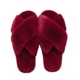 thumbnail image 1 of Mightlink 1 Pair Women Winter Slippers Cross Non-slip Solid Color Fluffy Faux Fur Soft Soles Flat Heel Slip-on Floor Flip Flops for Indoor, 1 of 7