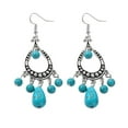 thumbnail image 1 of Mightlink 1 Pair of Boho Chic Faux Turquoise Tassel Earrings Lightweight Hypoallergenic Retro Style Polished Metal Plated Earrings, 1 of 6