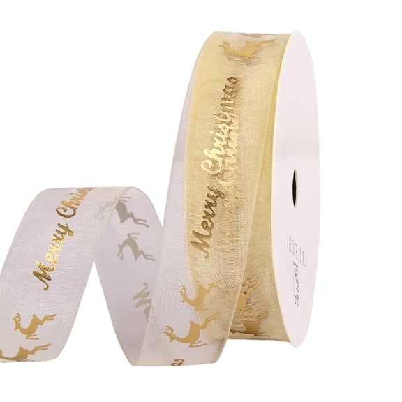 Mightlink 1 Roll Christmas Ribbons Multipurpose Festive Bronzing Printed Reusable Decorative Ultra Thin Heart/Love You/Just for You/Stars Gift Packaging Ribbons for Festival