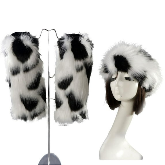 Mightlink 1 Set Hat Sock Suit Cold Protection Stretchy Soft Non-shrink Tear-resistant Keep Warmth Acrylic Fibers Faux Fur Empty Top Beanie Boot Socks Kit for Winter