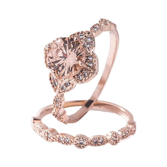 Mightlink 1 Set Women Wedding Ring Set Sparkling Anti-rust Exquisite Geometric Electroplated Decorative Reflective Cubic Zirconia Finger Rings Set Gift