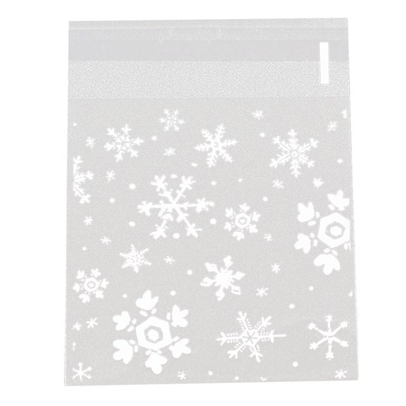 Mightlink 100Pcs Cookie Bags Clear Snowflake Biscuit Candy Bags Self-adhesive Gift Bags for Home Christmas