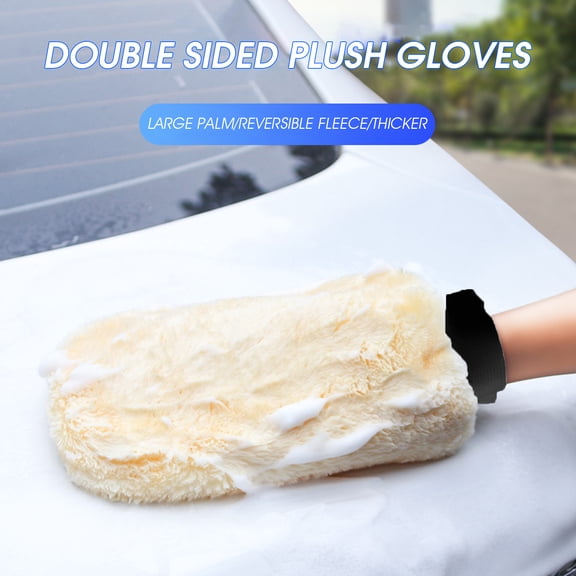 Mightlink 1Pc Car Cleaning Glove Double-sided Fleece Large Palm Scratch-Free Good Water Absorption Lint-free Car Cleaning Accessories Car Fleeced Washing Mittens for Automobile