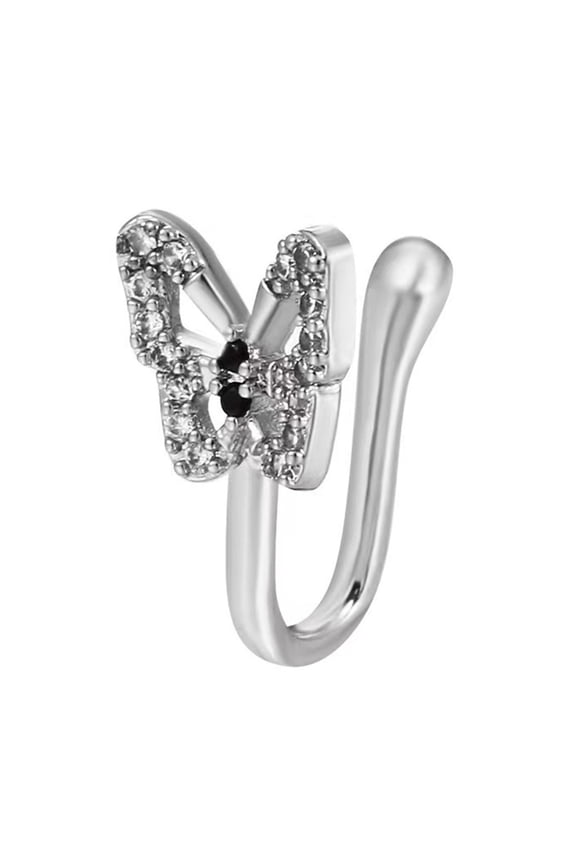 1Pc U-Shaped False Nose Ring Butterflies Shape Nose Stud Shining Inlaid Non-piercing Nose Clip Jewelry Gift
