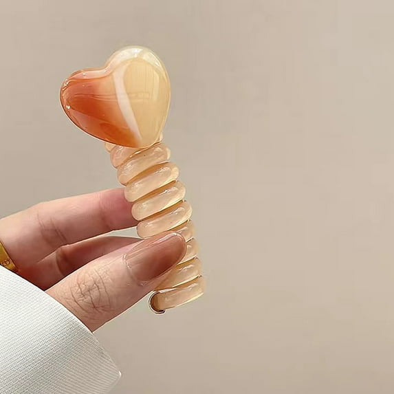 Mightlink 1Pc Women Heart Decor Phone Cord Straight Spiral Hair Tie,Hair Ring Ponytail Braid Fixed Hair Rope Elastic Coils Multi Color Hair Scrunchies Accessory for Girl