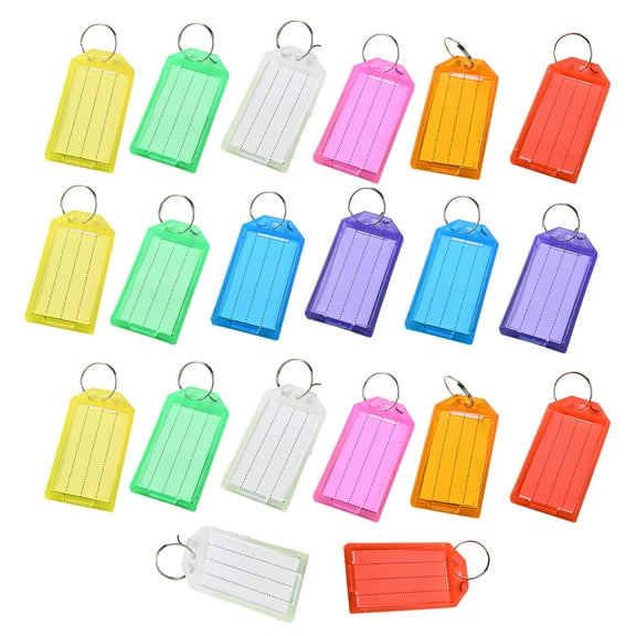 Mightlink 20Pcs Plastic Key Tags with Label Lightweight Writeable Removable Key Ring Tag Lightweight Colorful Key Organization Label