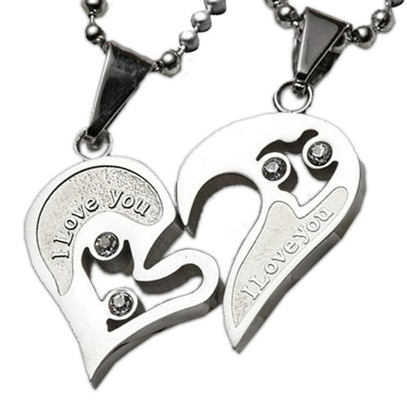 Mightlink 2Pcs Couple Necklaces Shiny Rhinestone Inlaid Sparkling Geometric Memorial Gift Classic Lover Heart Pendant Necklaces Jewelry Accessories for Anniversary