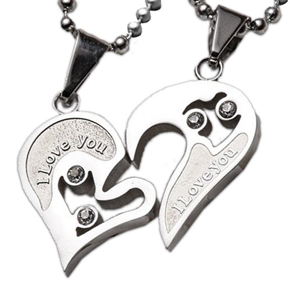 Mightlink 2Pcs Couple Necklaces Shiny Rhinestone Inlaid Sparkling Geometric Memorial Gift Classic Lover Heart Pendant Necklaces Jewelry Accessories for Anniversary