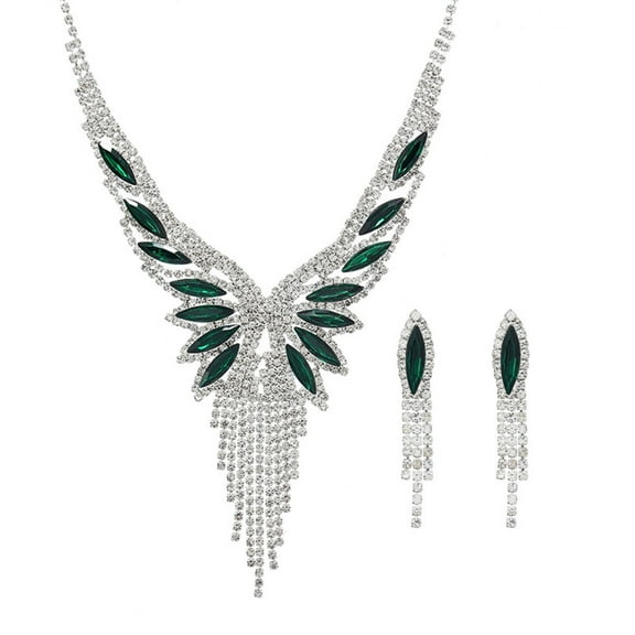 Mightlink 2Pcs/Set Women Elegant Necklace Earrings Adjustable Shining Cubic Zirconia Choker Necklace Tassel Drop Earrings Set