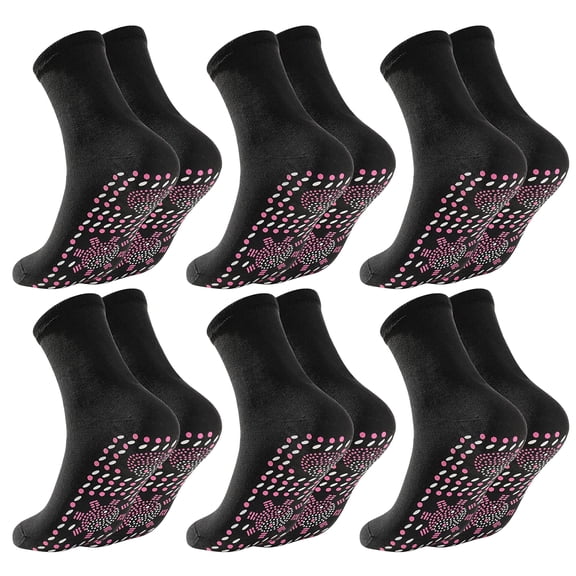 Mightlink 3/6Pairs Mid-tube Non-slip Relieve Fatigue Stretchy Floor Socks Unisex Tourmaline Self-Heating Massage Warm Socks