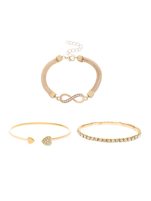 3/Set Cuff Bracelets Heart Open Bracelet Jewelry Retro Lucky Stack Bracelets for Women Adjustable Dainty Bracelet Gifts