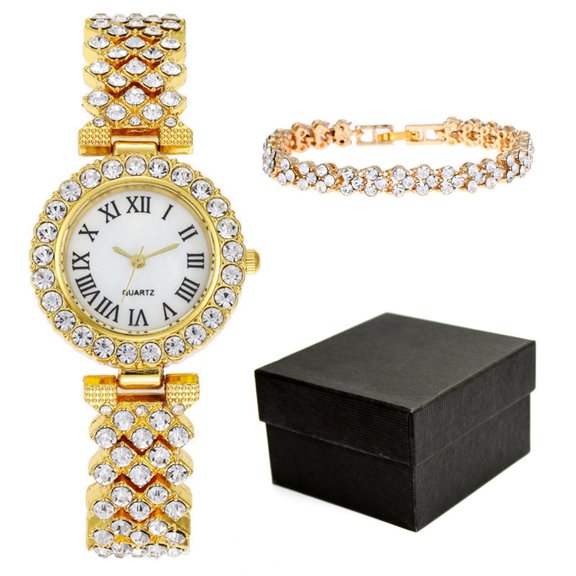 Mightlink 3/Set Watch Bracelet Set Shiny Quartz Movement Accurate Time Adjustable Strap Exquisite Electroplated Stainless Luxury Wrist Decoration Watch Bracelet Set Lady Jewelry