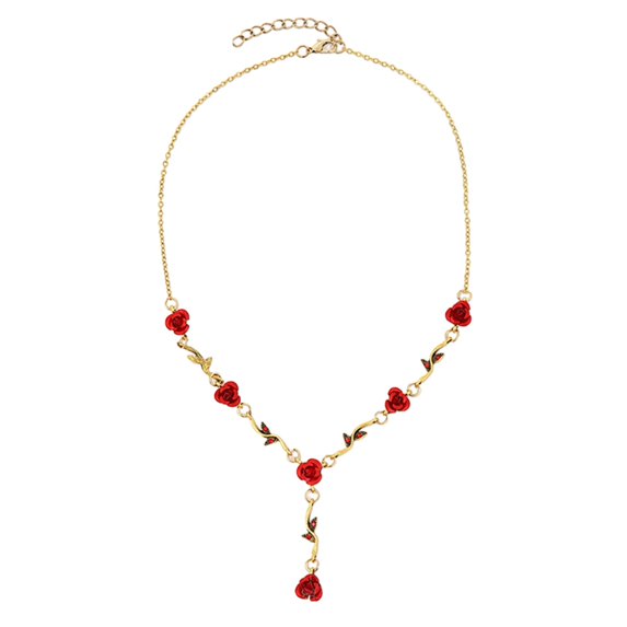 Mightlink 3Pcs/Set Retro Women Wedding Jewelry Set Rose Flower Shape Pendant Necklace Adjustable Earrings Dangle Earrings Set