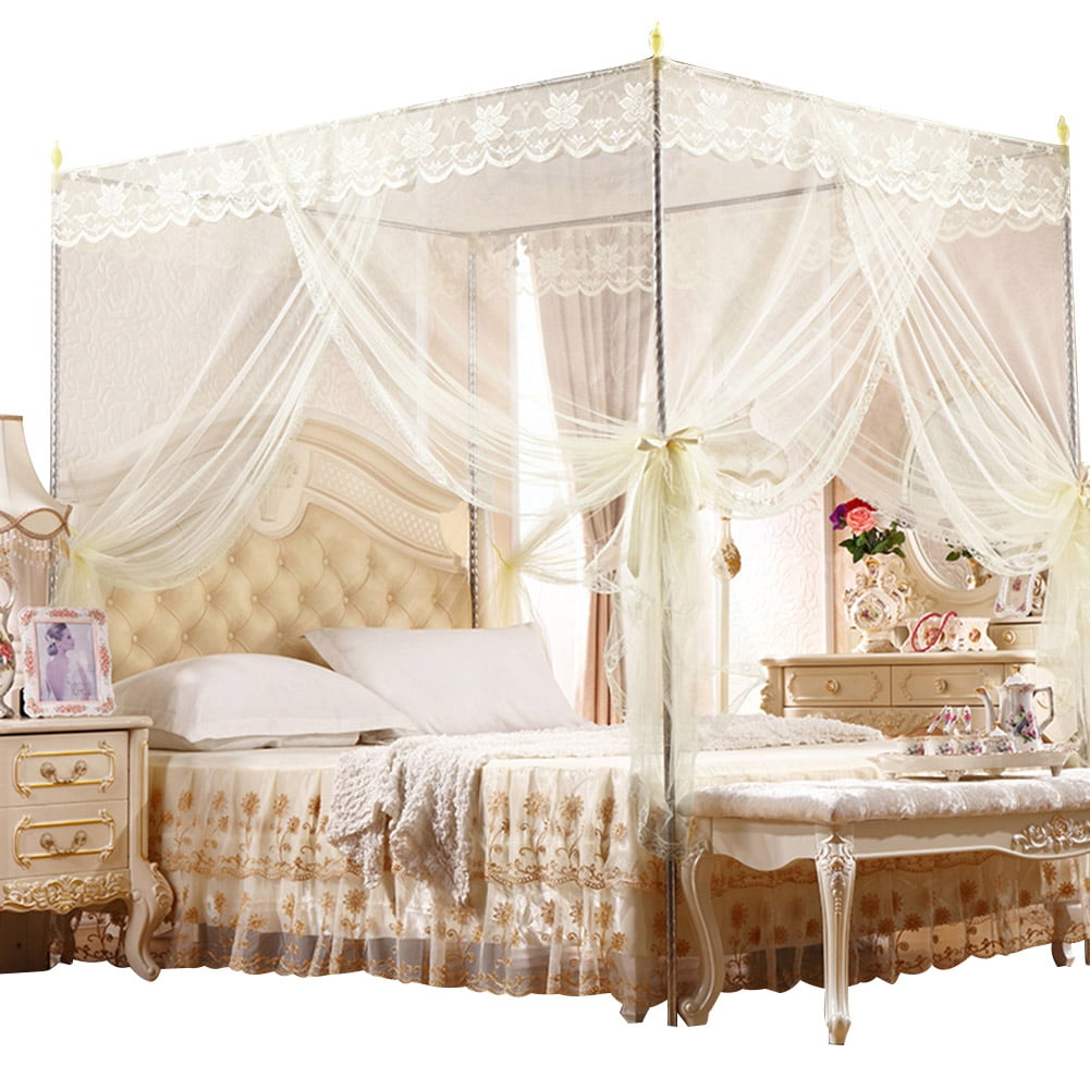 Mightlink 4 Corners Post Bed Canopy, Elegant Curtain Net, Sheer Canopy Mosquito Net, for Girls Boys Kids Room Decor
