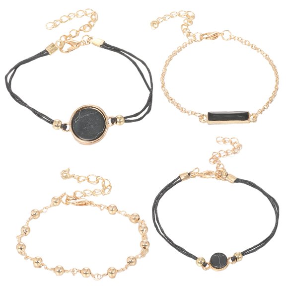 Mightlink 4/Set Women Bracelet Set Black Stone Adjustable Length Alloy Lobster Clip Retro Contrast Color Lady Bangle Set Wrist Prom Daily Jewelry