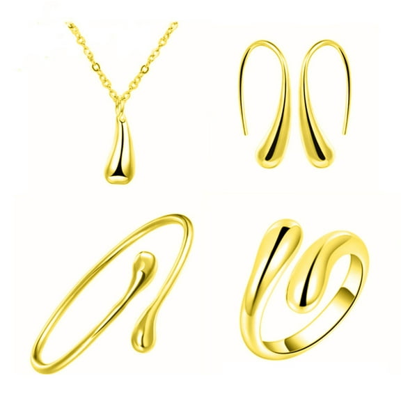 Mightlink 4Pcs/Set Women Jewelry Set Teardrop Shape Pendant Necklace Hook Earrings Opening Adjustable Bracelet Ring Set