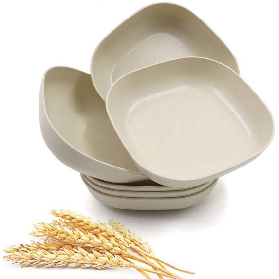 Mightlink 5.7 Inch Wheat Straw Deep Dinner Plates - Microwave and Dishwasher Safe, Unbreakable Sturdy Plastic Dinner Plates - Healthy Cereal Dishes/ Kids-toddler & Adult - 4PCS