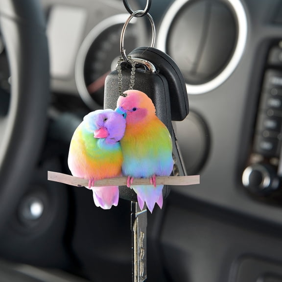 Mightlink 5Pcs Couple Bird Keychain Pendant Colorful Lovebirds Car Hanging Pendant Charm for Car Backpack Keys