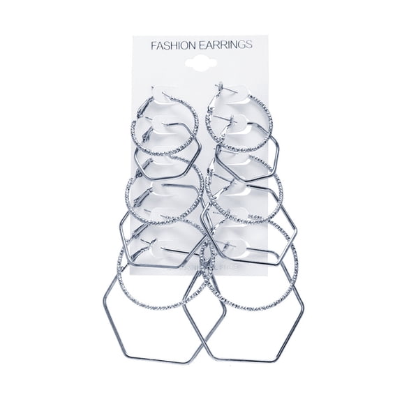Mightlink 6 Pairs/Set Rock Style Exaggerated Earrings Geometric Shape Hoop Earrings Piercing Lightweight Urban Earrings Jewelry Accessories