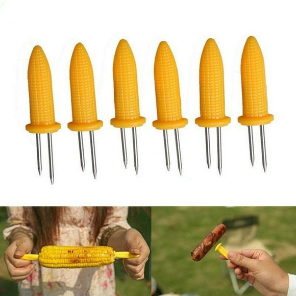 Mightlink 6Pcs Corn Shape Stainless Steel BBQ Forks Handle Portable Dining Tool for Picnics Parties Camping
