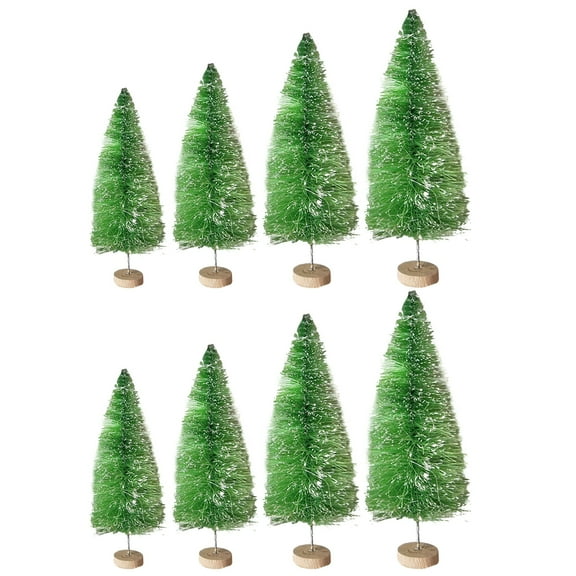 Mightlink 8Pcs Miniature Pine Trees Sisal Trees with Wood Base Christmas Tree Set Tabletop Trees for Miniature Scenes, Christmas Crafting and Designing, Mixed Size