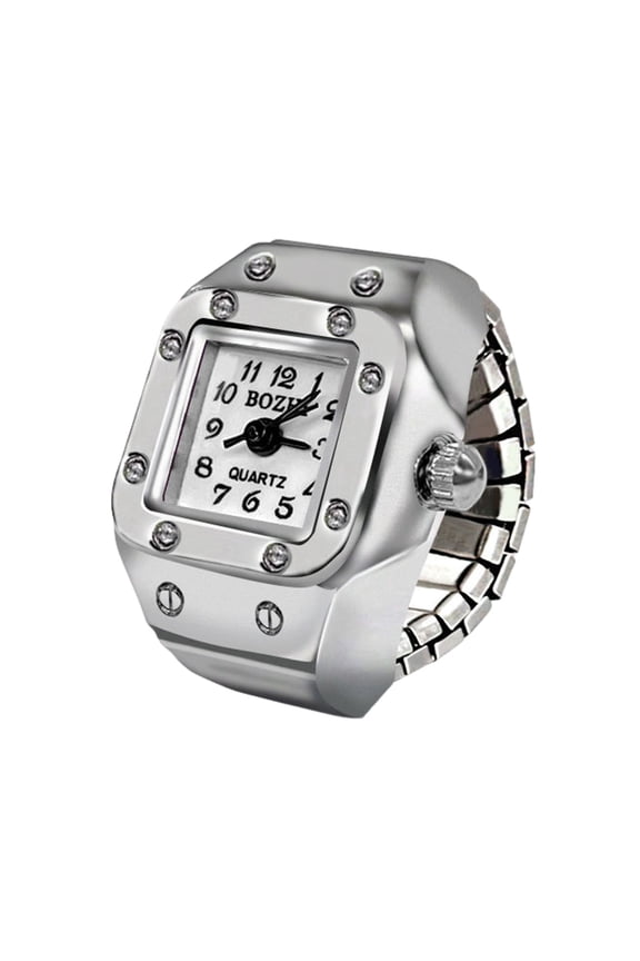 Alloy Ring Watch Elastic Stainless Steel Band Square Dial Men Women Couple Watch Finger Ring Birthday Gift Fashion Accessories