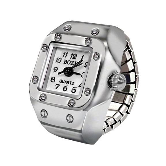 Mightlink Alloy Ring Watch Elastic Stainless Steel Band Square Dial Men Women Couple Watch Finger Ring Birthday Gift Fashion Accessories