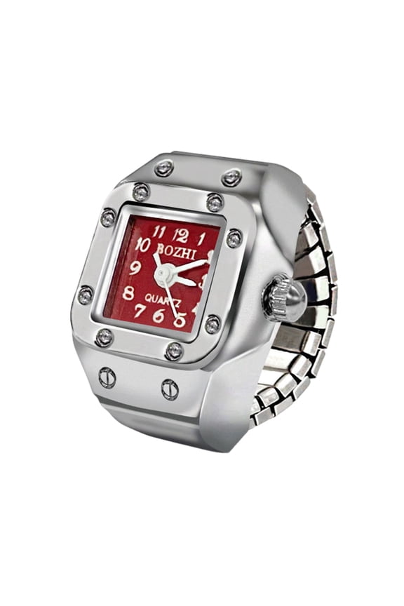 Alloy Ring Watch Elastic Stainless Steel Band Square Dial Men Women Couple Watch Finger Ring Birthday Gift Fashion Accessories