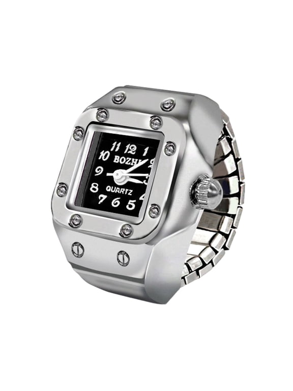 Alloy Ring Watch Elastic Stainless Steel Band Square Dial Men Women Couple Watch Finger Ring Birthday Gift Fashion Accessories