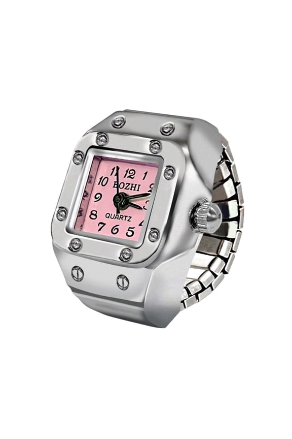 Alloy Ring Watch Elastic Stainless Steel Band Square Dial Men Women Couple Watch Finger Ring Birthday Gift Fashion Accessories