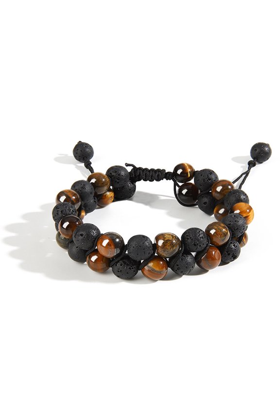 Beads Bracelet Braided Rope Double Layer Vintage Adjustable Drawstring Decorate Jewelry Tiger Eye Faux Rock Stone Men Anxiety Bracelet for Everyday Life