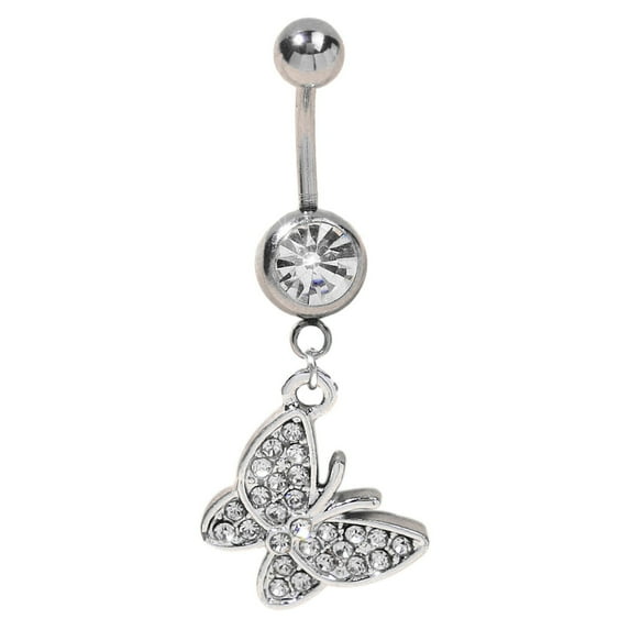 Mightlink Belly Button Ring Love Heart Butterflies Five-pointed Star Pendant Hypoallergenic Stainless Steel Navel Body Piercing Dangle Ring Fashion Jewelry Gift