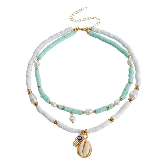 Mightlink Boho Layered Turquoise Necklaces Women Soft Pottery Devil's Eye Necklaces Wear Colorful Necklace Statement Jewelry for Party Beach Summer