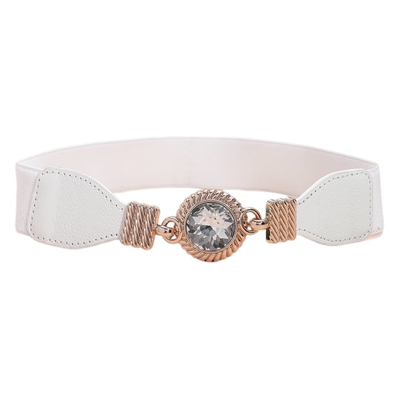 Mightlink Buckle-Free Wide Faux Leather Dress Belt Women Rhinestone Decor Stretchy Jeans Belt Clothes